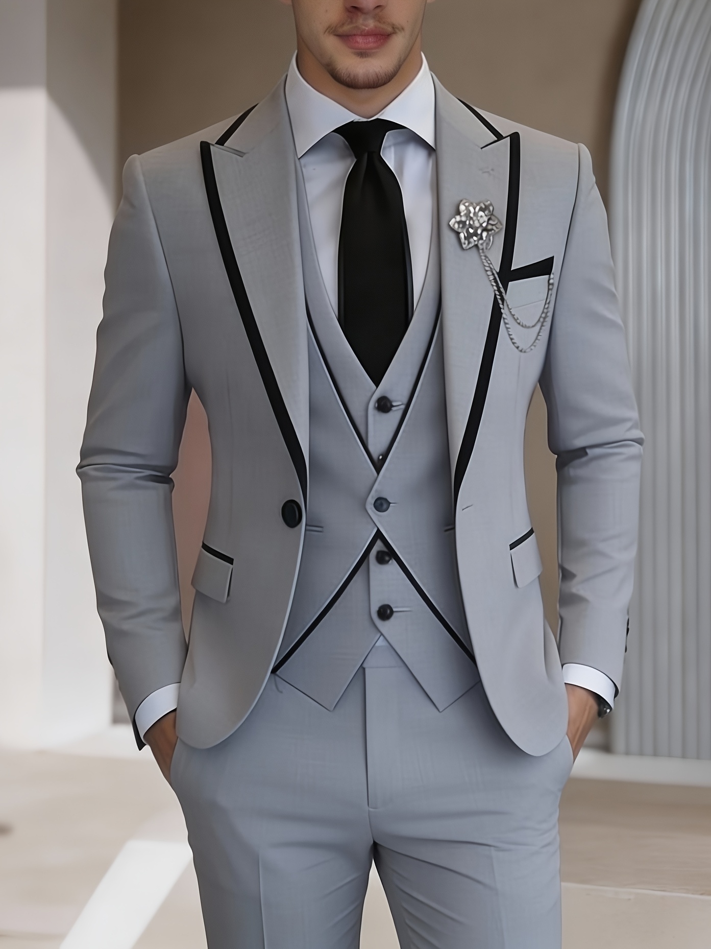 slim fit dress slacks Medium Grey Performance Stretch Suit- Jim's Formal Wear – Jim's Formal Wear  Shop main image 0
