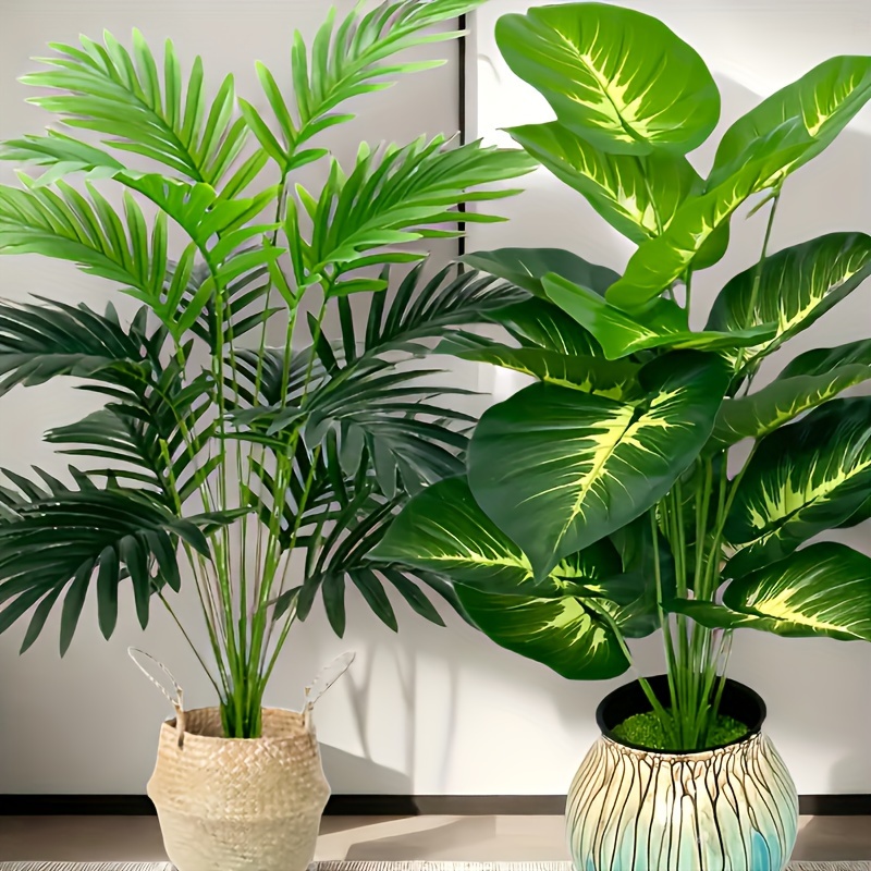 

2pcs Tropical Plant Set - Artificial Palm & Monstera For Home, Office, Garden Decor - Weddings, Anniversaries & Holidays (easter, Christmas, Thanksgiving, 's Day) - Indoor/outdoor Use, No Pot Included