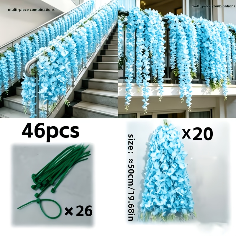 TEMU 46pcs, Realistic Artificial Blue Wisteria Garland- Dense With Faux Flowers, Suitable For Wedding, Valentine's Day, Mother's Day Decorations,