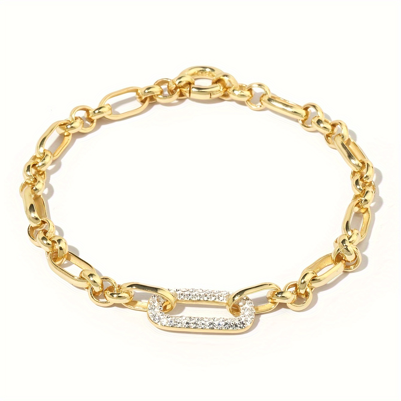 925 Sterling Silver 18k Golden Plated Crystal And Paper Clip Chain Bracelet - Vintage Boho Style, 5a Zirconia Accents, Daily Wear Or Gifting, Everyday Bracelet|vintage Boho Style|durable Bracelet