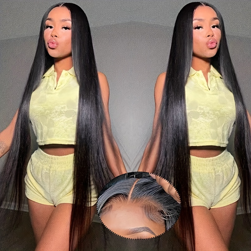 

40inch Glueless 13*4 Wigs Human Hair Put On And Lace Front Wig Human Hair Pre With Baby Hair 200% Density Straight Brazilian Human Hair Wigs For Women Black Wig