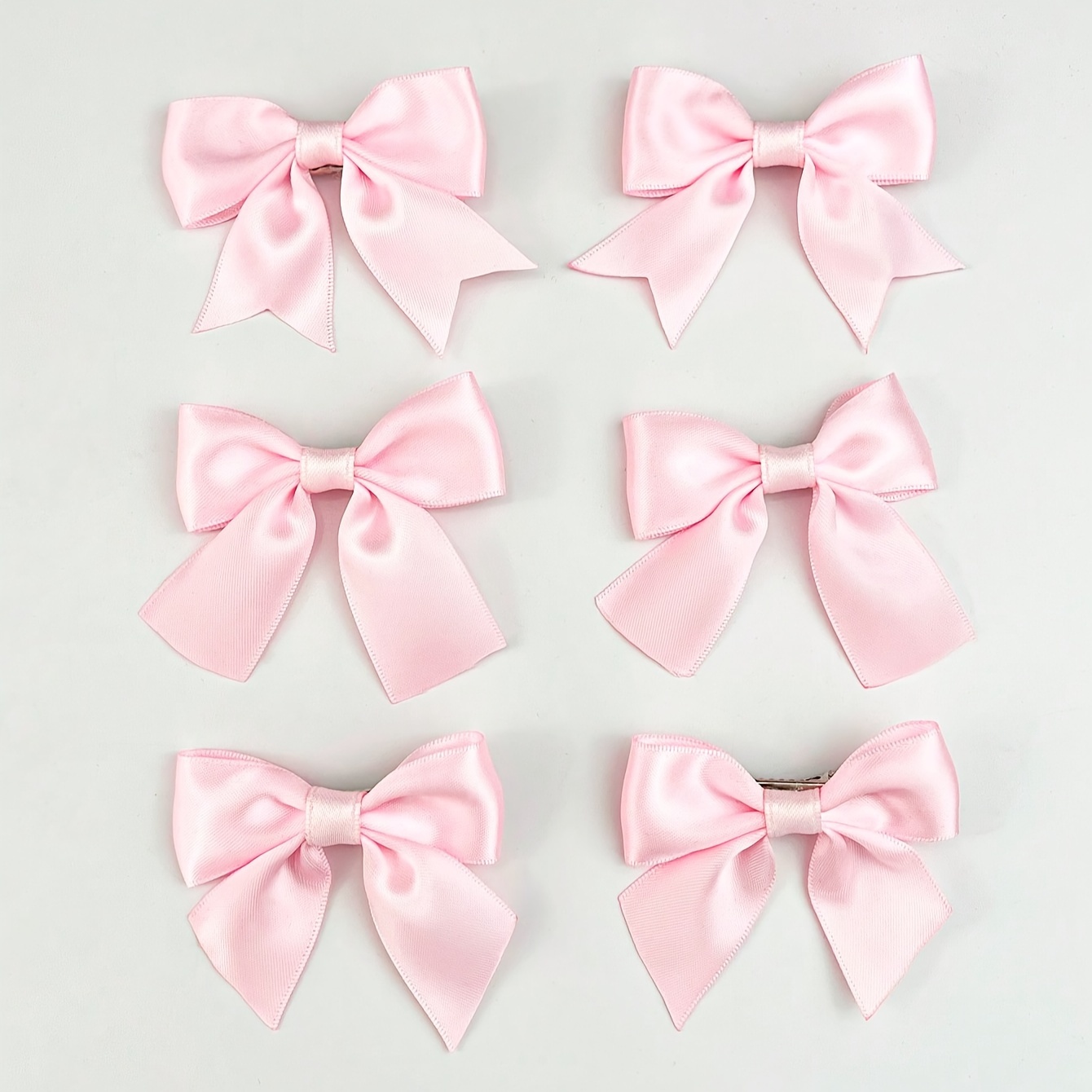 

6-piece Elegant Solid Color Satin Bow Hair Clips - Sweet Ballet Style Duckbill Barrettes For Women And Girls, Perfect For Parties & Gifts