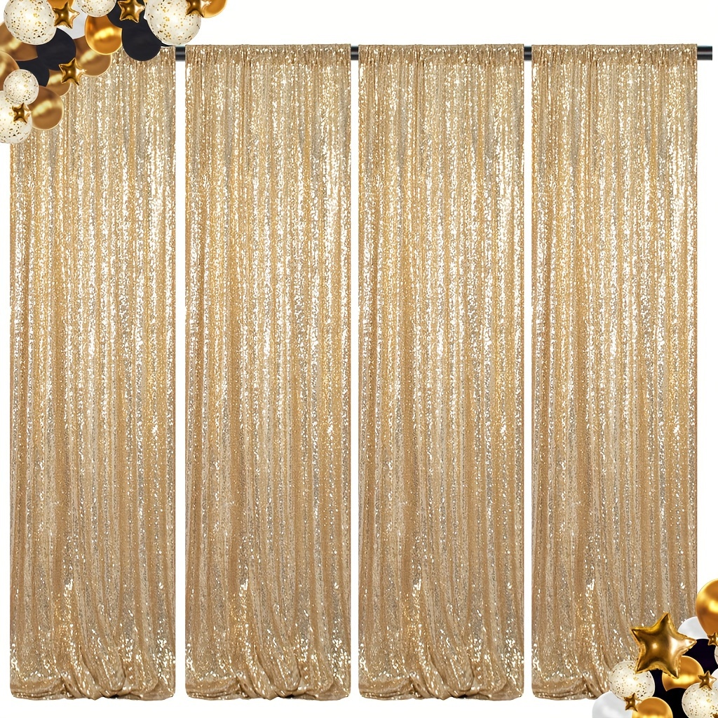 TEMU Christmas Sequin Backdrop 4 Panels 2ftx8ft Yellow Sequin Curtains For Party Wedding Birthday Stage Background Theme Party Decorations Glitter Backdrop Curtains Yellow Backdrop Curtains Christmas