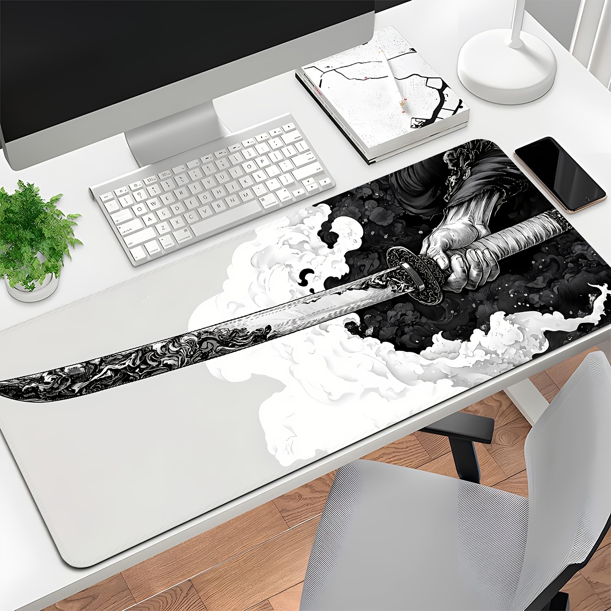 

Extra Large Gaming Mouse Pad, Extended Desk Mat, Sword Design, With Non-slip Rubber Base, Washable Oblong Office & Gaming Mousepad, With Precision Edging For Esports, Computer & Office Use