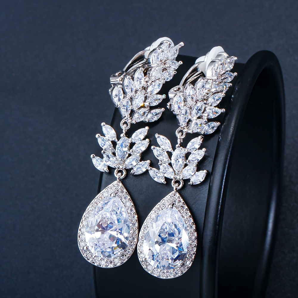 2pcs Non-Pierced Water Drop & Leaf Design Ear Clips, Valentine Gift