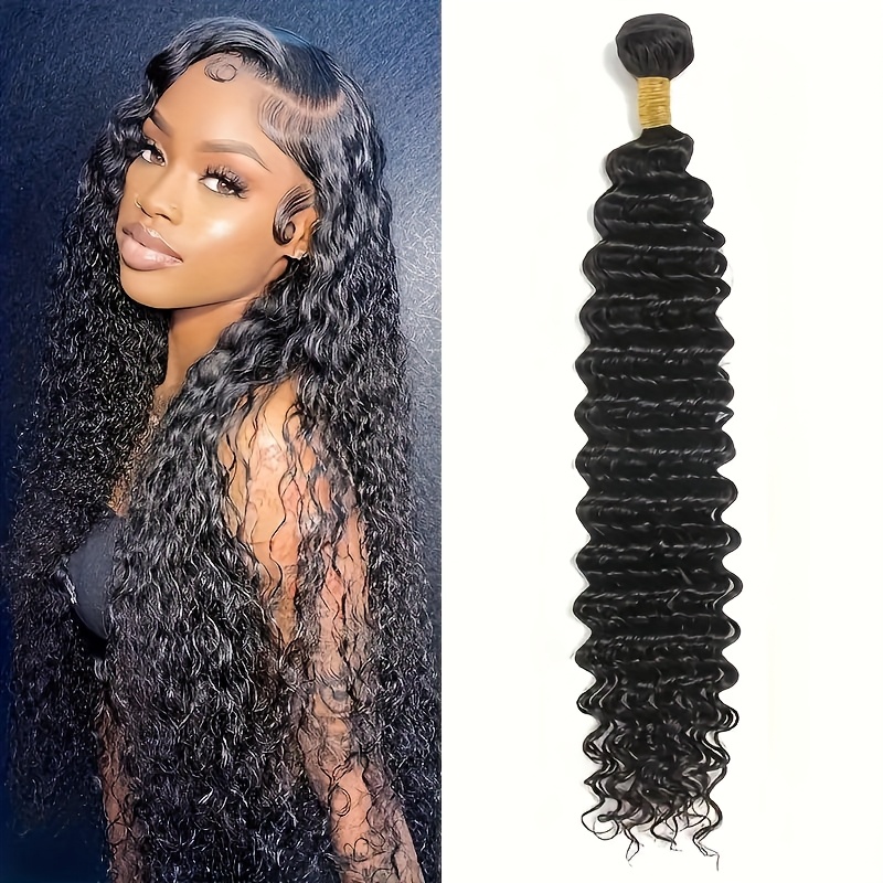 Image of Deep Wave Human Hair Bundles Brazilian Weaving Curly Hair 1/3 Bundles Weave Extensions 12a Brazilian Hair For Christmas Gifts