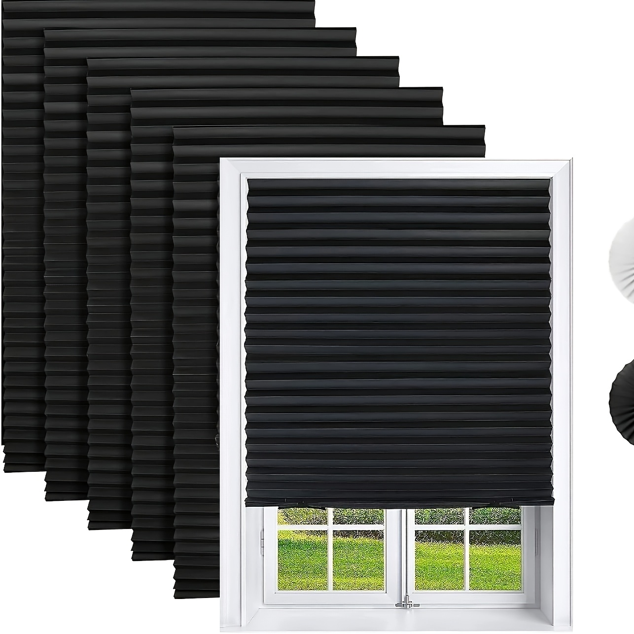 TEMU 6-pack No Drill Blackout Pleated Paper Shades For Home Windows Or , Cut To Size Temporary And Portable Room Darkening Shades With 12 Clips For