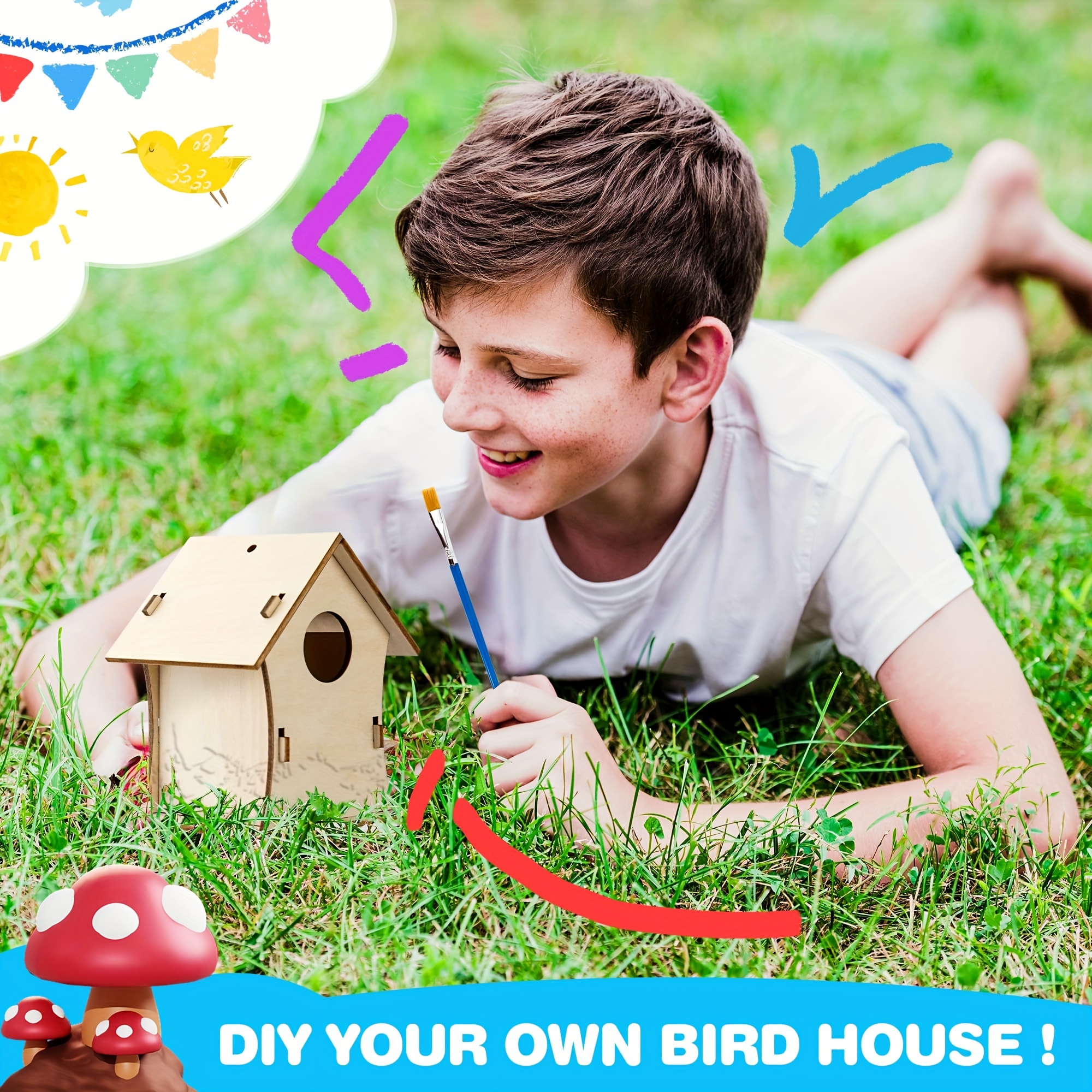 

Bird House Crafts, Diy For Children To Builld, Painting Puzzle Wooden , Art Craft Wooden Toys Craft Projects & Brushes For Kids 5-8 8-12, Halloween Christmas Gifts