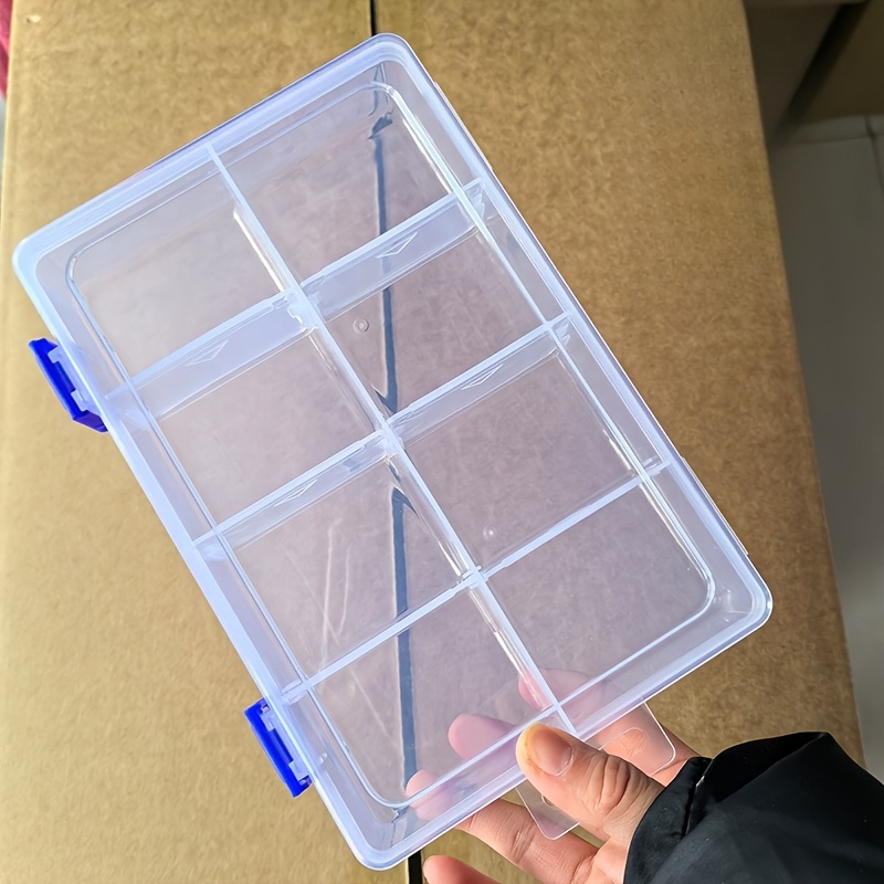 TEMU Plastic Storage Organizer Box, 8-compartment Clear Divided Container With Removable Dividers And Lid, Parts Tool Electronic Component Holder