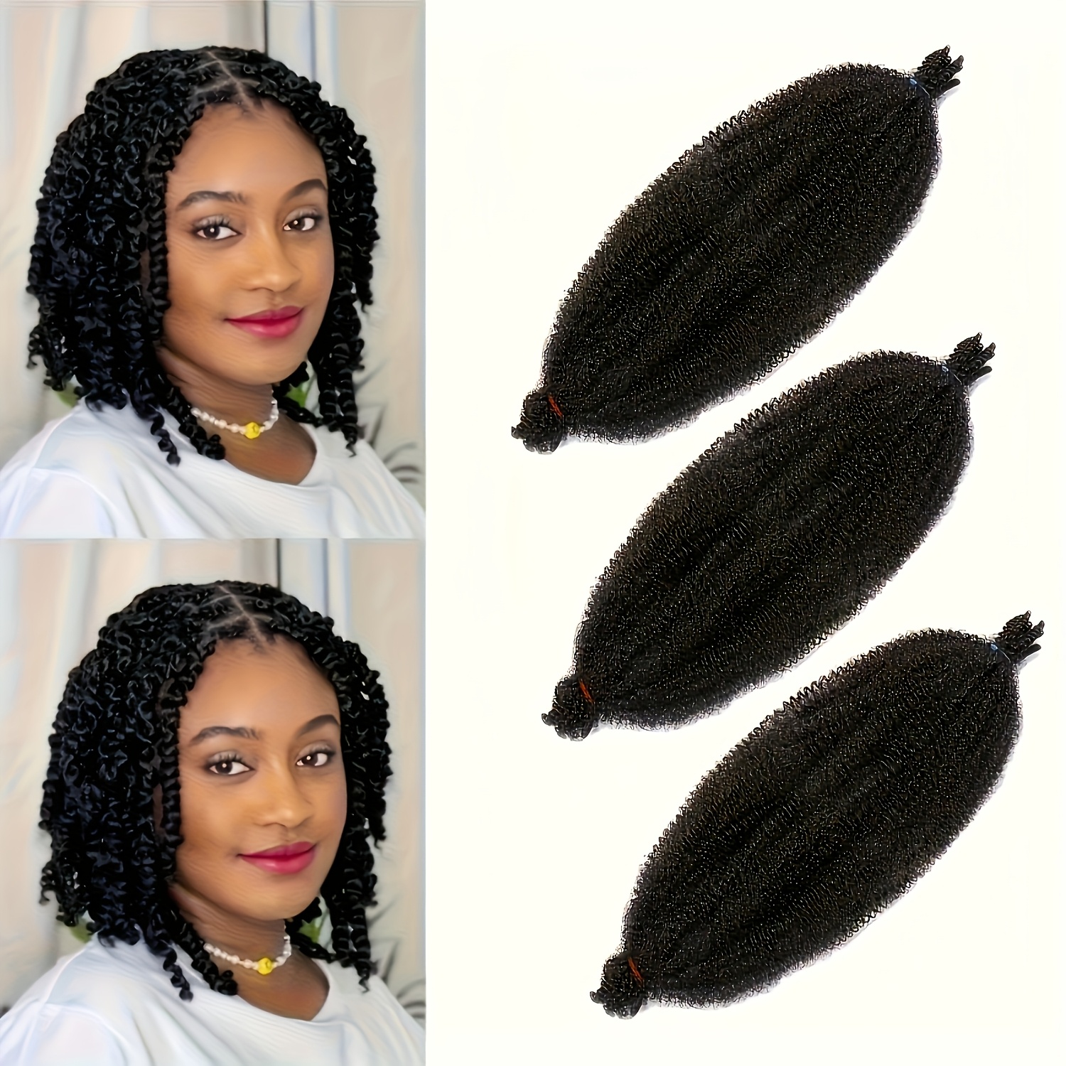 TEMU [3 Packs Twist Hair] 3 Packs Twist Braiding Hair | 8 Inch Pre-separated Springy Afro Twist Hair, Kinky Twist Crochet Hair Braids For Distressed