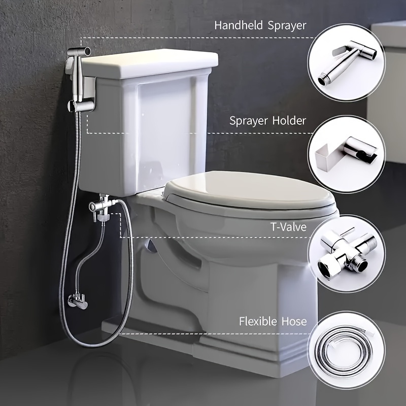 

4pcs Steel Bidet Sprayer Set For - Install, No-drill -on , - For Bathroom Cleaning & Personal Hygiene, G1/2" ,