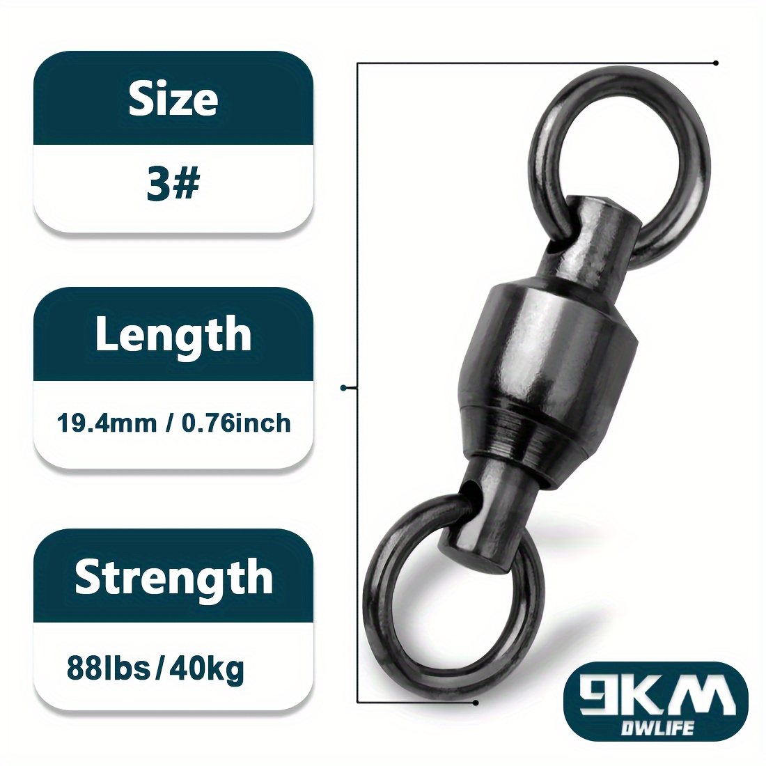 TEMU 9km 20pcs Fishing Ball Bearing Swivel With Double Solid Rings Heavy Duty & Stainless Steel Accessories Connector Tackle