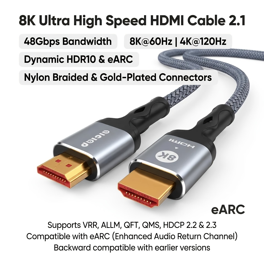Image of 0.5m Alclap 8k Hdtv 2.1 Cable, Portable Short Cable, 48gbps Braided Cord, Supports 8k@60hz, 4k@120hz, Compatible With :x, 2.2, 2.3, Hdr10, Works With Tv, Ps5, Hdtv, Blu-ray Players