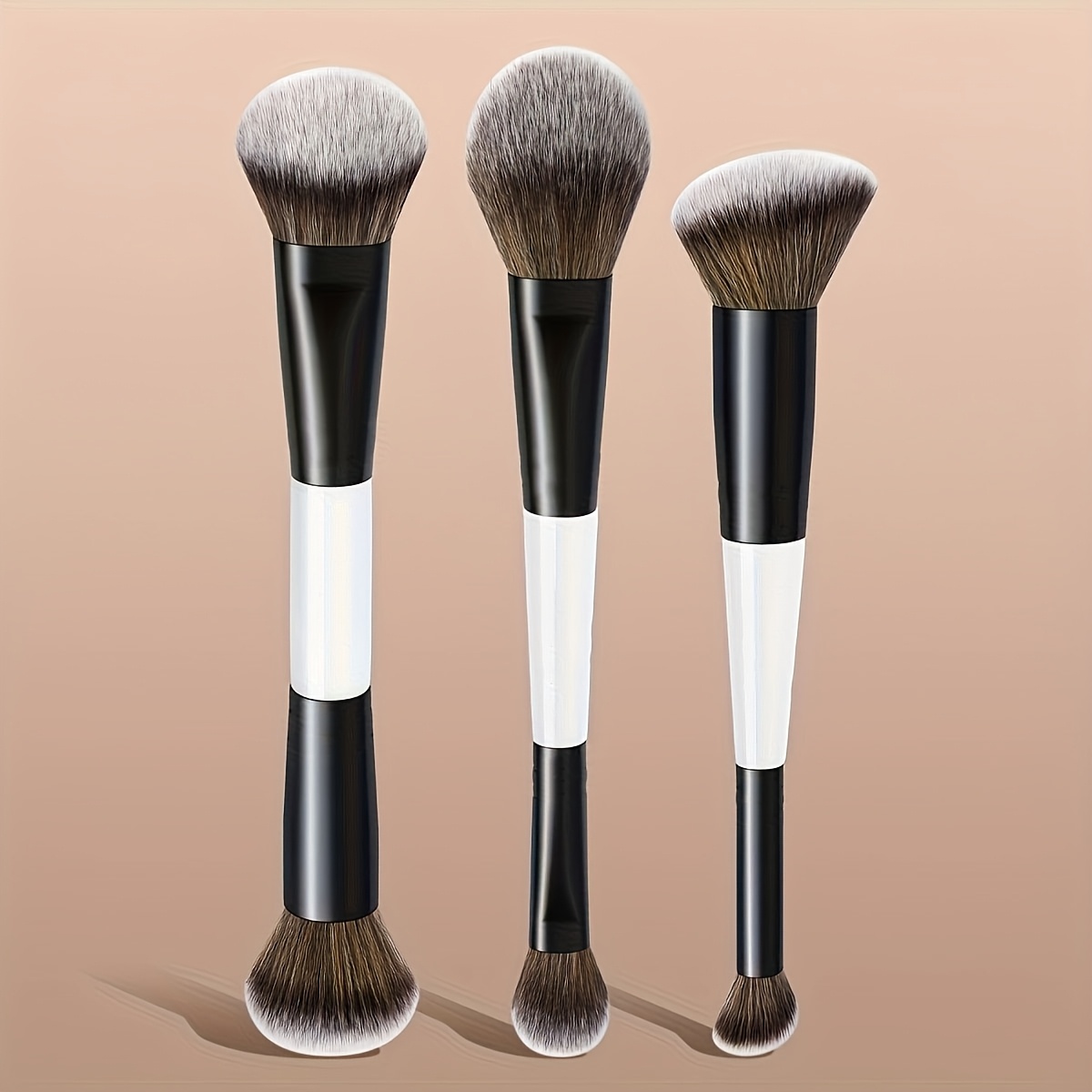 TEMU Laidiancai 3 Pack Facial Makeup Brush Set, Foundation Brush, Blush Brush, Concealer Brush, Soft Bristles, Daily Use, Ladies Gift, Kabuki Makeup