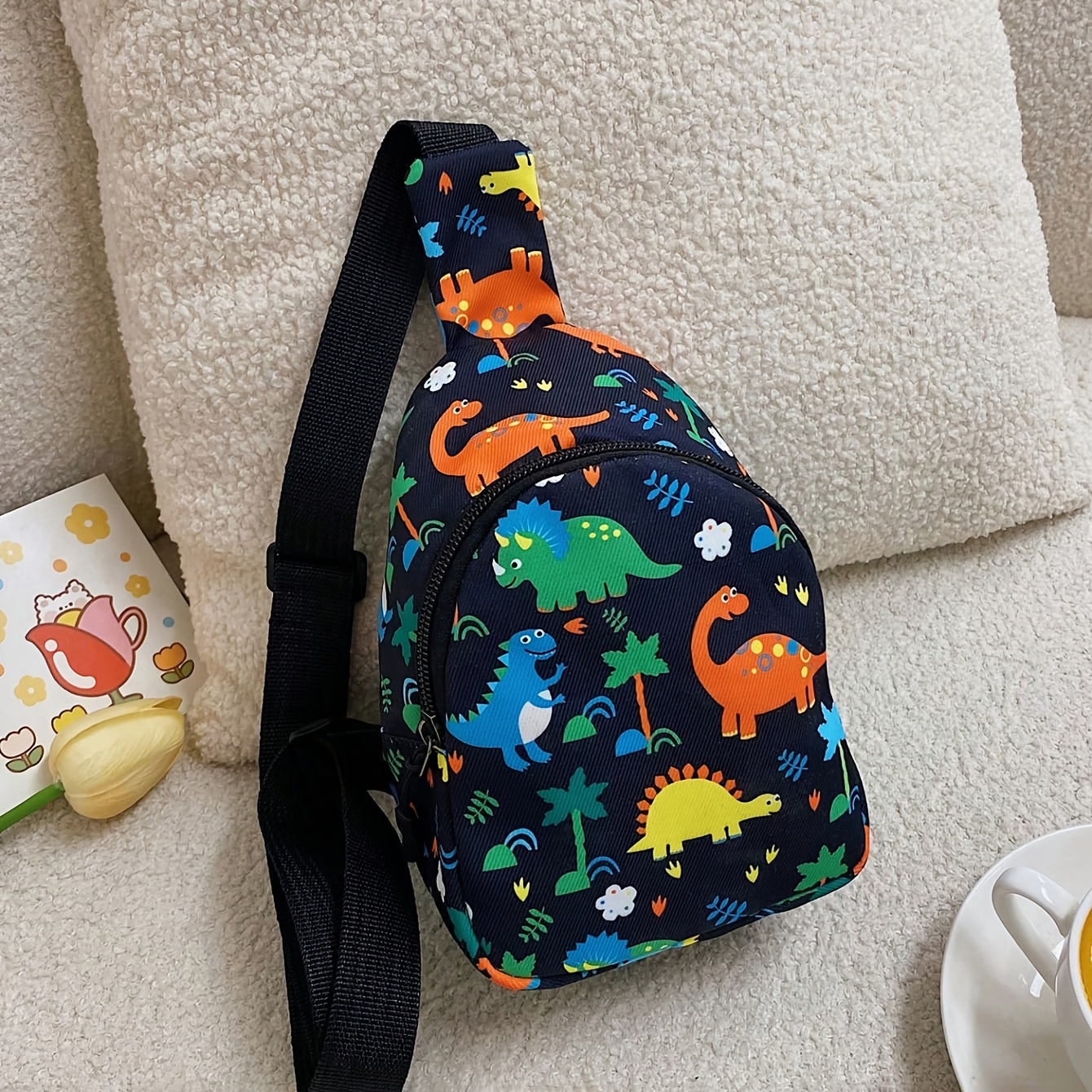 TEMU 1 Pochette à fermeture éclair en nylon avec un joli motif de dinosaure, un porte-monnaie , un sac de poitrine élégant, adaptée à toutes les
