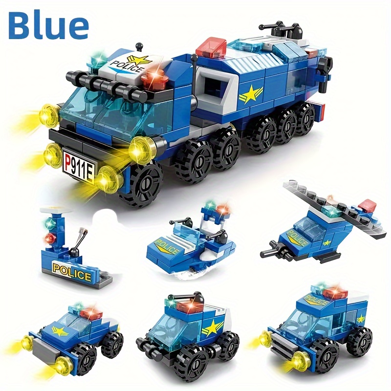 

6-in-1 Building Block Car Toys, Fire Truck, Police Car, Construction Truck, Building Block Assembly Series, Children's Educational Building Block Toys