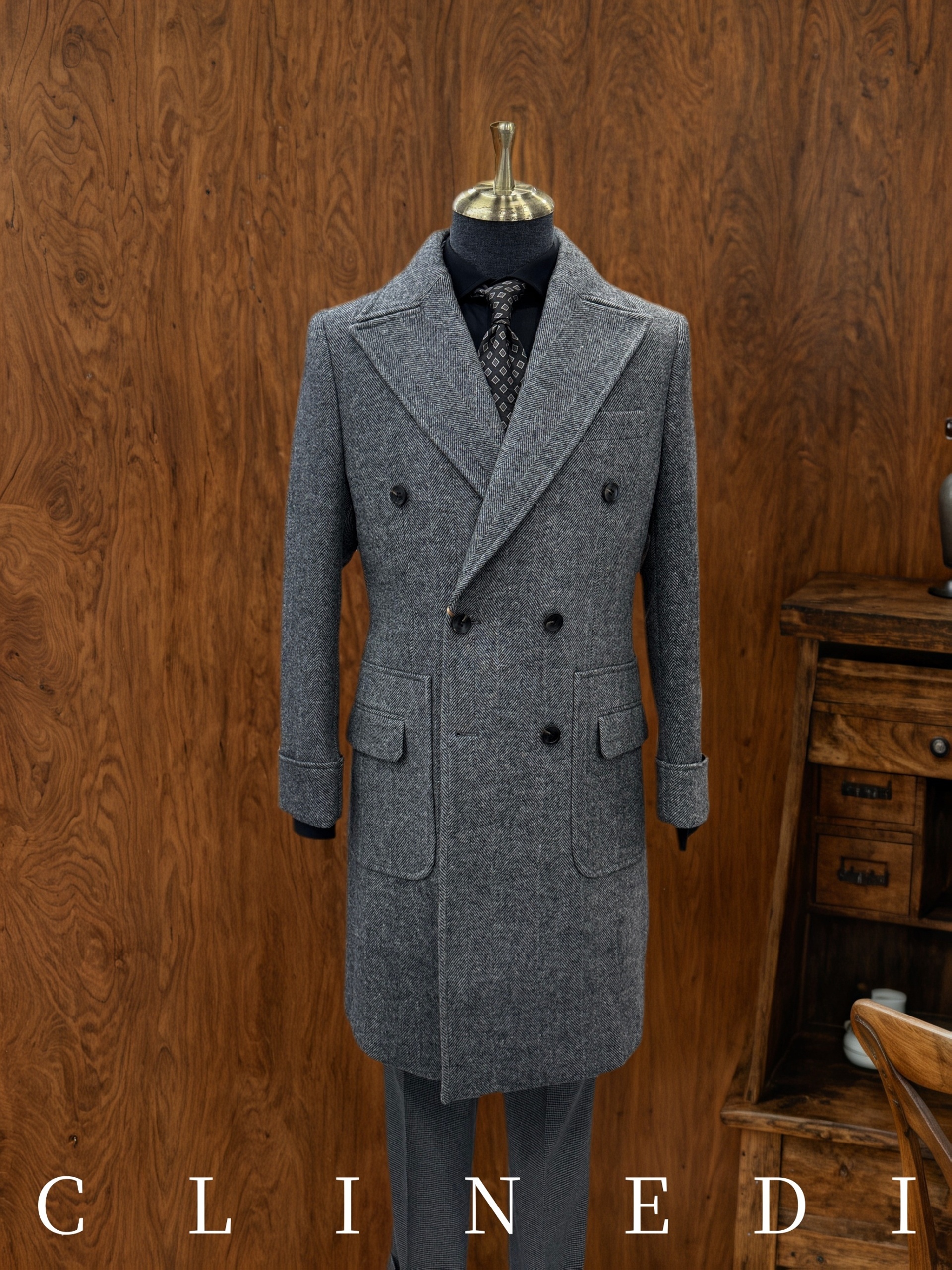 High-end Men's Long Coat 50% Wool Heavy Twill Overcoat Business Premium