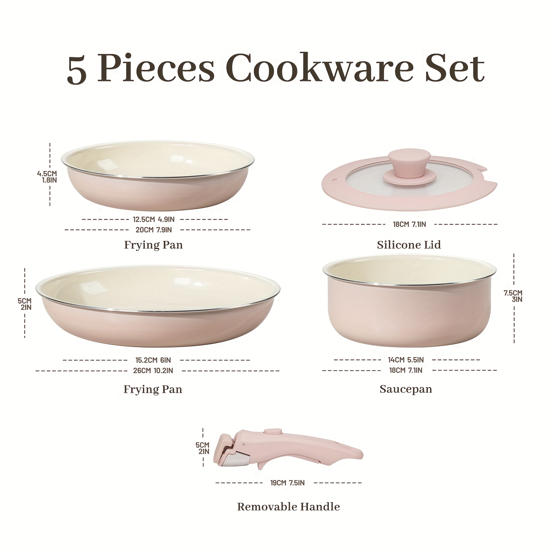 5pcs Ceramic Coating Cookware Set, Non-Stick Pots and Pans