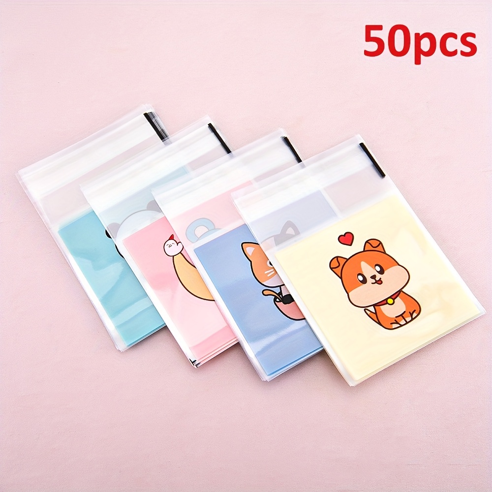 TEMU 50 Paquetes (50 Bolsas) - Bolsitas de Regalo con Diseños Adorables de Animales (Patrones de Gatos, Colores Pastel) - Autoadhesivas para Joyería,