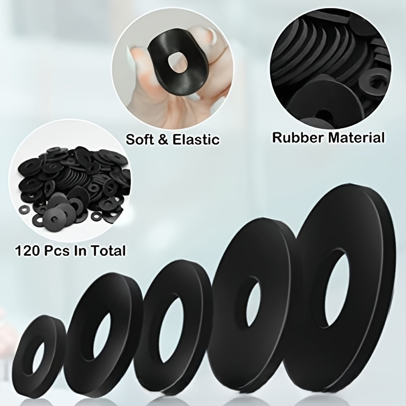 

120pcs Heavy Duty Black Rubber Washers - Flat, Seals For Household Appliances & Faucets