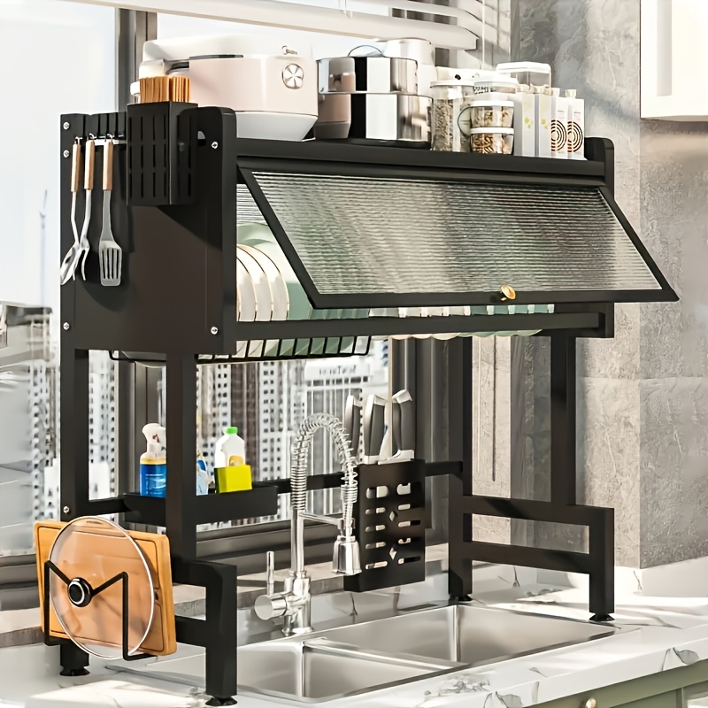 1pc Multi-tier Drainage Rack Kitchen Sink Countertop Dustproof Storage Storage Bowl Drying Rack Household Chopsticks Drainage Rack Black Kitchen Shelf