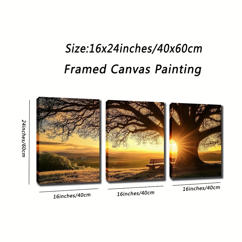 TEMU Tree Triple- Canvas Art, 12x16 & 16x24 Inches - Rustic Coastal Decor For Office, Bedroom, , Decorative Painting, Suitable For Men, Young