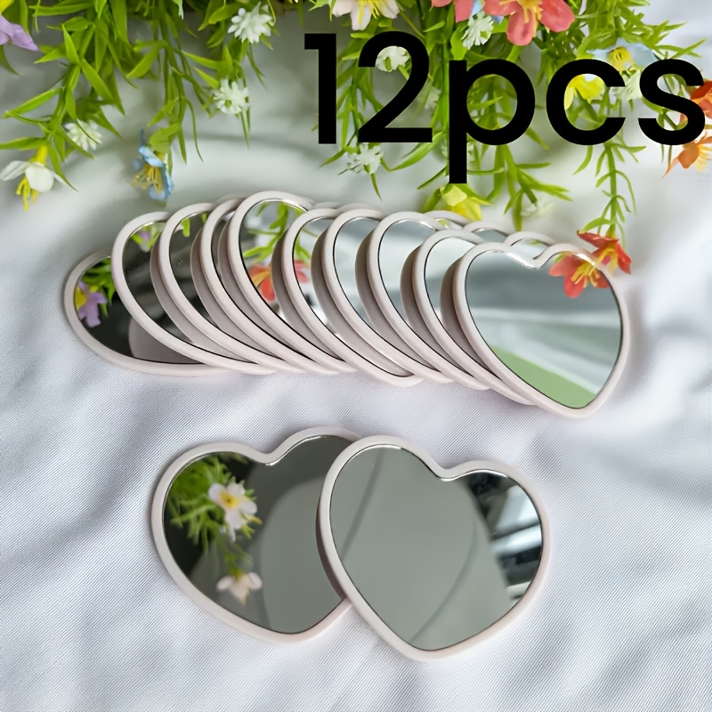 TEMU Customizable Portable Heart-shaped Makeup Mirrors In 12 Designs - Multiple Colors From, Including Pink, White, And Black. And Lightweight Design