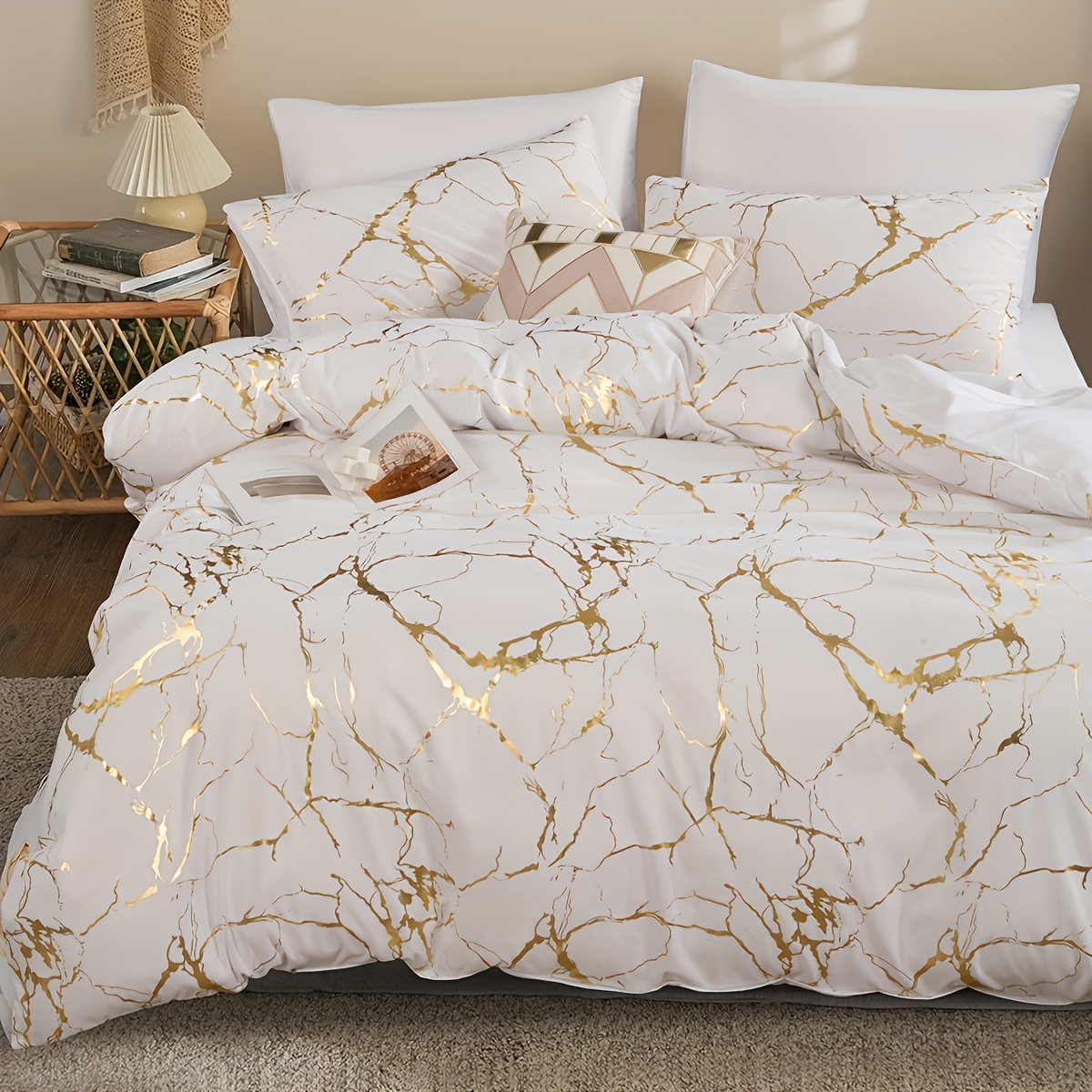 TEMU 3pcs High-grade Super Soft Breathable Bronzing Texture Duvet Cover Set (1 Duvet 2 Pillowcases Without Pillow Core), At Home Dormitory