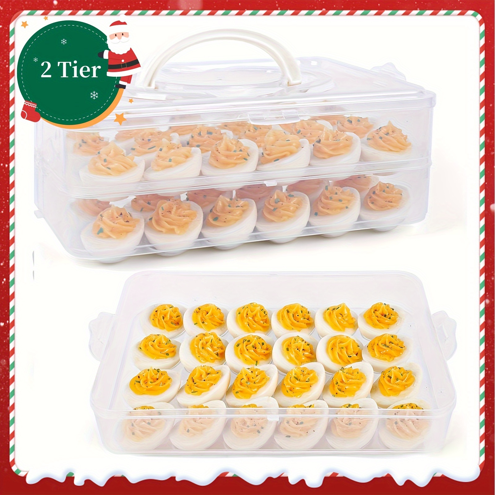 

2 Portable Deviled Egg Trays - Plastic Refrigerator Portable Deviled Egg Dispenser Holds 48 To And , &