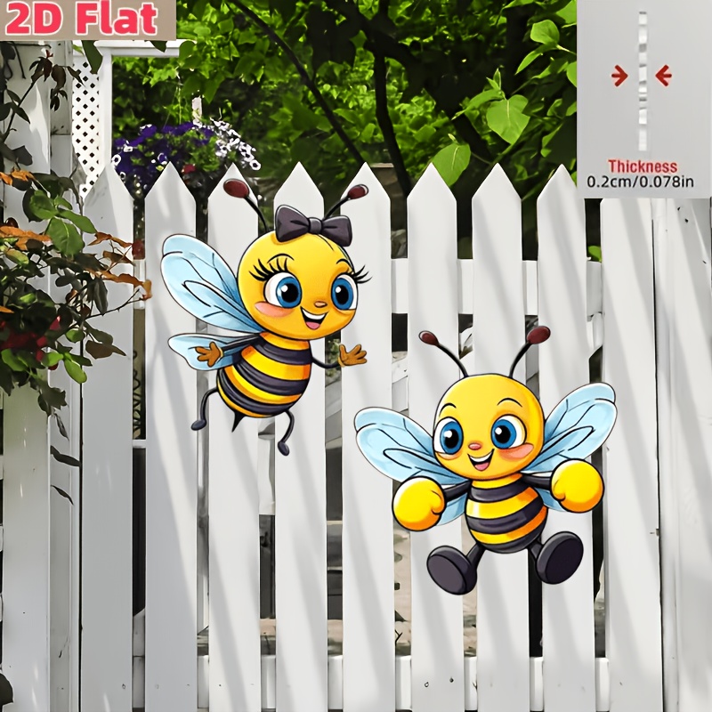 E-shop 2D Flache Acryl Bienen Wandkunst für Draußen - 2 Stück Niedliche Acryl Wandbilder, Lebendige und Bienen Ornamente, Einfach Aufzuhängen, Geeignet