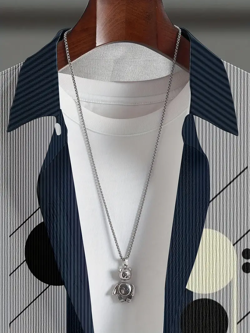 2pcs mens geometric suit style long sleeve button shirt with turn down collar print pants details 3