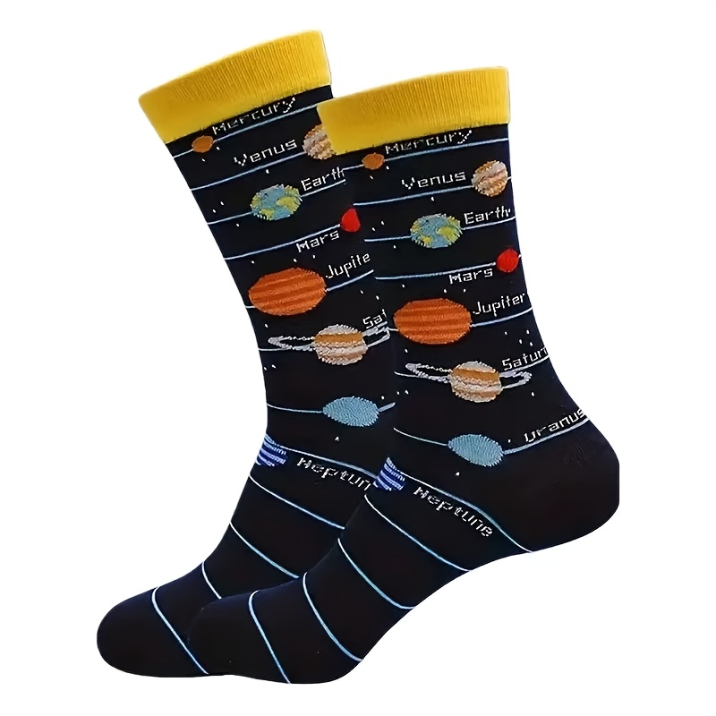 TEMU 1 Pair Of New Versatile Trendy Mid-tube Socks For Men And Women With Planet Pattern, Featuring A Planet Print Design. Comfortable,