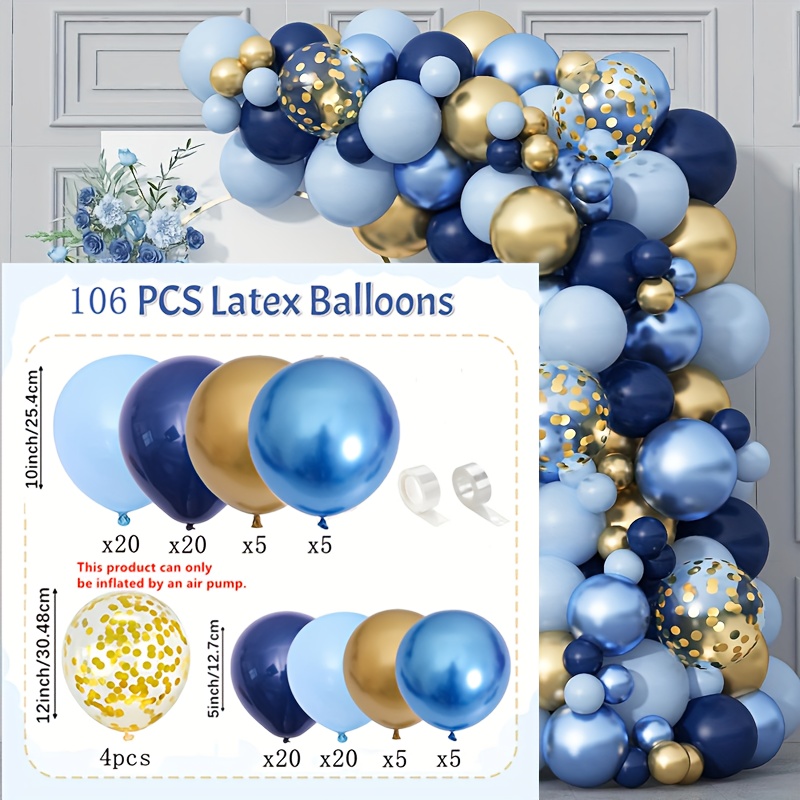 106pcs Navy Blue Light Blue Metallic Balloon Arch Kit, Macaron Blue Golden Confetti Balloon For Birthday Wedding Graduation Shower Party Decorations For Christmas, Halloween