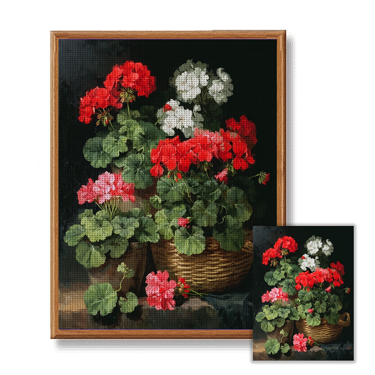 TEMU JOZYSH 1 шт. Безрамковий набір для вишивання хрестиком 30X40 см/11,8X15,7 дюймів, 11CT/14CT, з принтом червоних квітів, підходить для дорослих