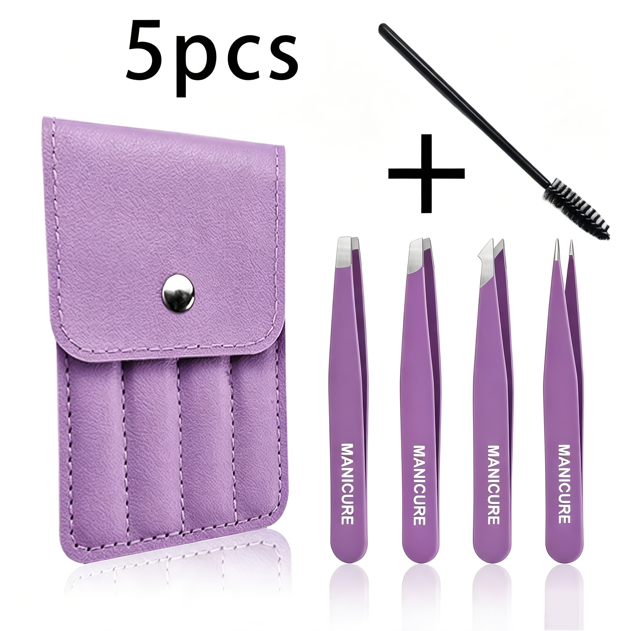 TEMU 5pcs Set Stainless Steel Eyebrow Tweezers Purple Set, Makeup Tools For Eyelash Extension, Eyebrow Shaping, Beard Hair Removal, And False Eyelash