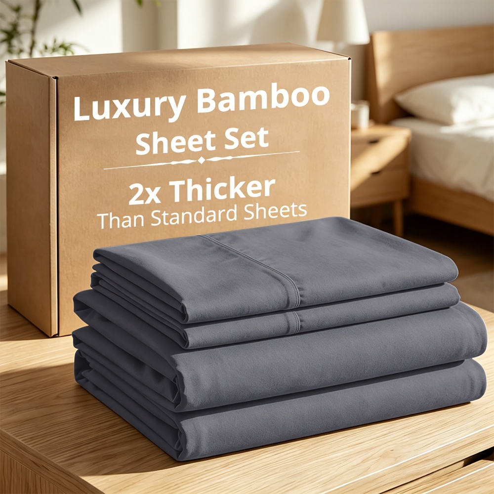TEMU 3/4pcs Bamboo Sheet Set - Warm Winter Bedding - Luxury Fitted Sheet Set, 2x Thicker Than Standard Sheets, Extra Deep Pocket, Ultra Soft And