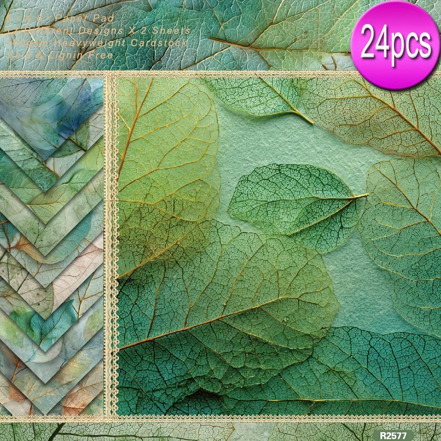 Image of 24pcs 6x6 Inch Shallow Leaf Veins Aesthetic Paper Pattern Single-sided Decoupage Paper Pad For Crafts Journaling Supplies Gift Wrapping Album Art Decorative Craft Paper