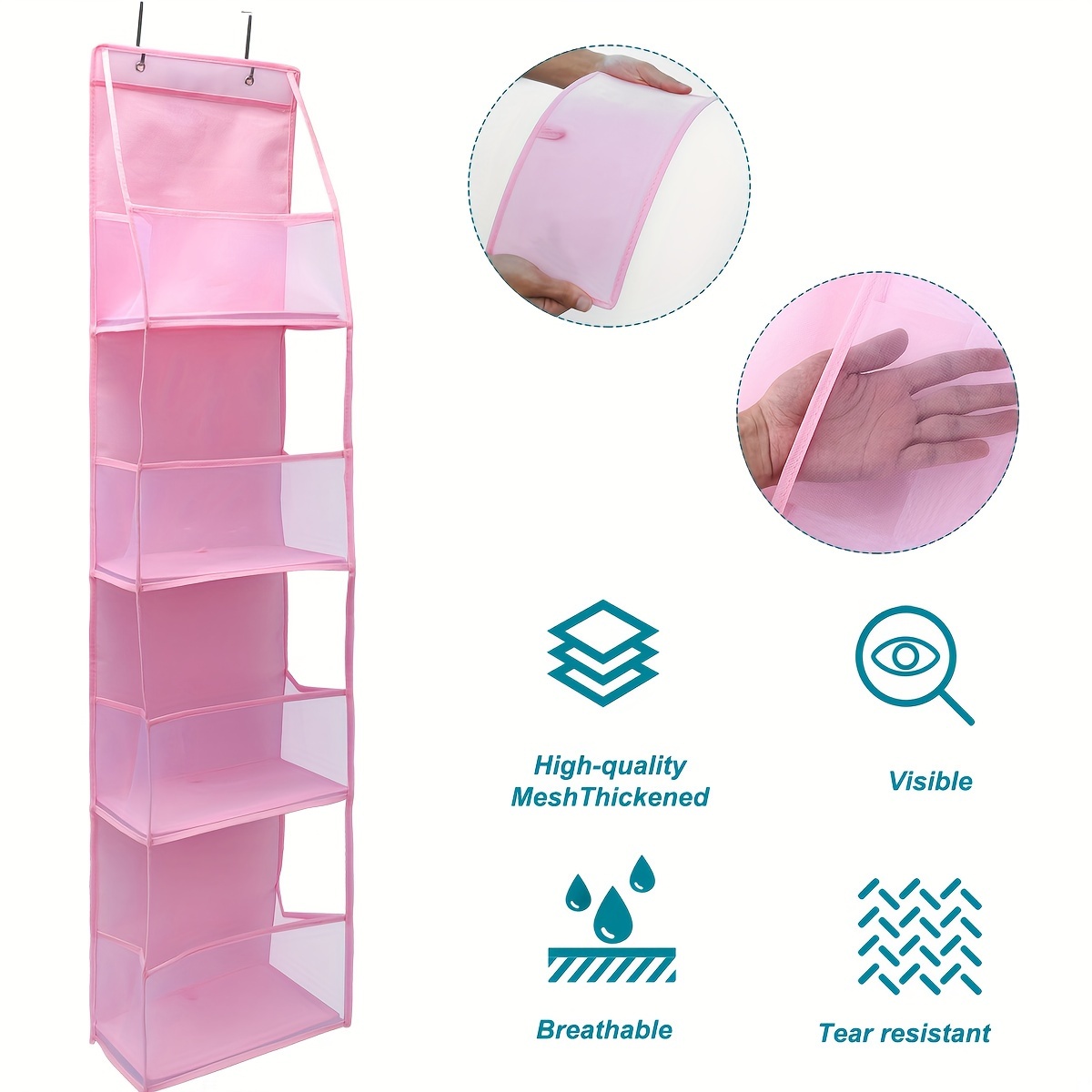 1pc over door stuffed animal storage holder with 4 large pockets with breathable net   bedroom toys shoes diapers christmas halloween thanksgiving day gift details 5