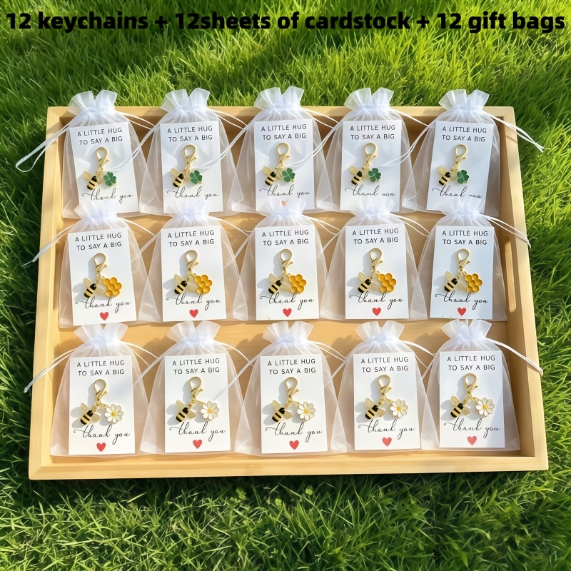 TEMU 36pcs/12 Sets Bee Keychains, The Perfect Fashion Gift For - 12 Keychains + 12 Gift Bags + 12 Card Papers, Encouragement Gift, Fun Gift For Bee