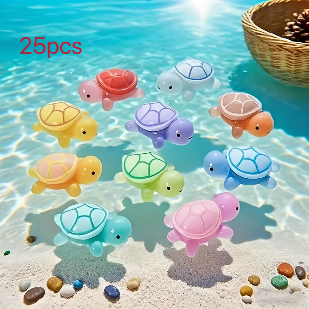 Image of Gift For Her/him 25 Mini Resin Sea Turtles, Glowing In The Dark, A Large Of Adorable Little Turtles For Marine Animal-themed Party Decorations, Product Colors Are Mixed Christmas Halloween