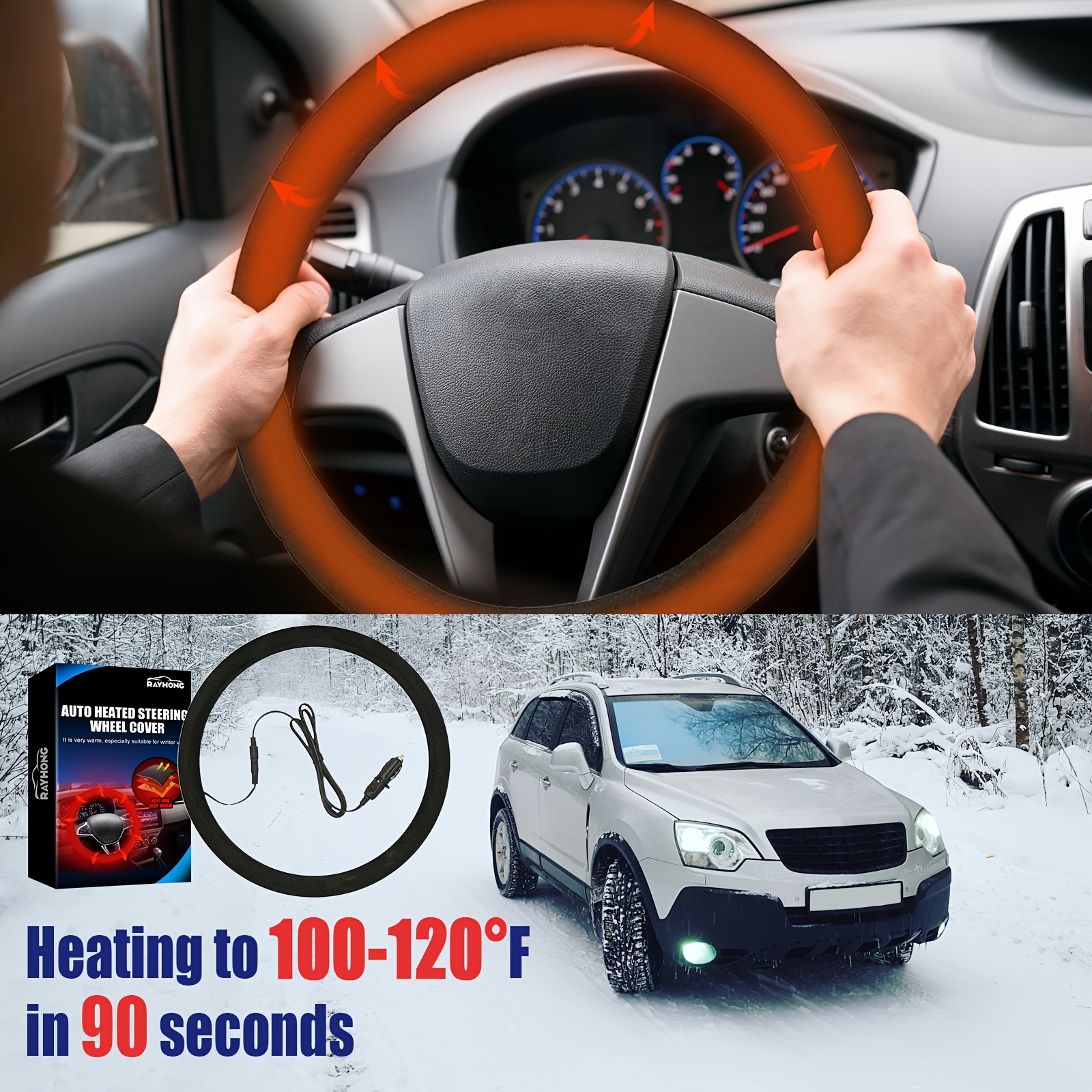 

12v Steering Wheel Cover - Plush, Fit, Winter , Non-slip Grip, -up In 9 Seconds, Suitable For Cold Weather Driving