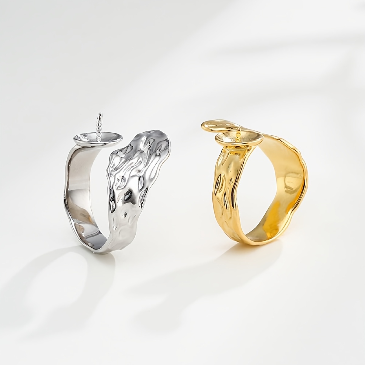 TEMU 2pcs Anneaux Irréguliers Dorés 14K Plaqué Cuivre, Ajouts Décoratifs avec Boîte de Rangement, pour Support de Bague de Perle Irrégulière, Ajouts