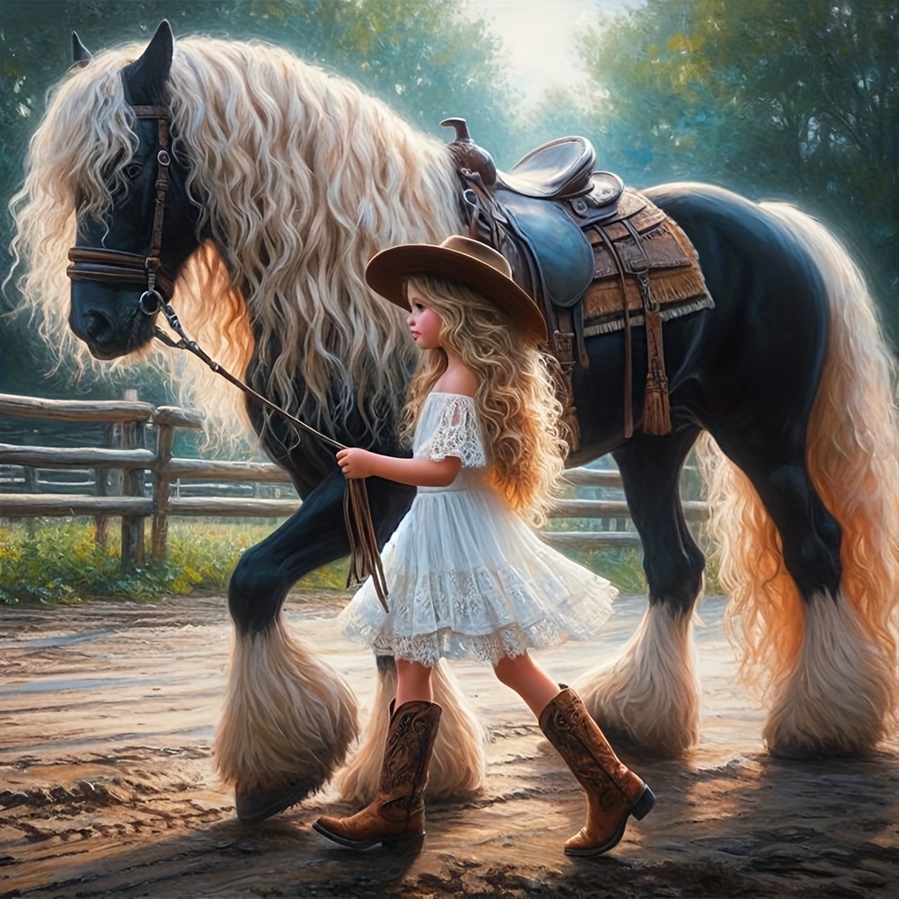 

5d Diy Diamond Painting Kit Cartoon Horse Acrylic Round Full Drill Cross Stitch Mosaic Art Craft Gift For Adults Beginners Home Room Wall Decor 30x30cm