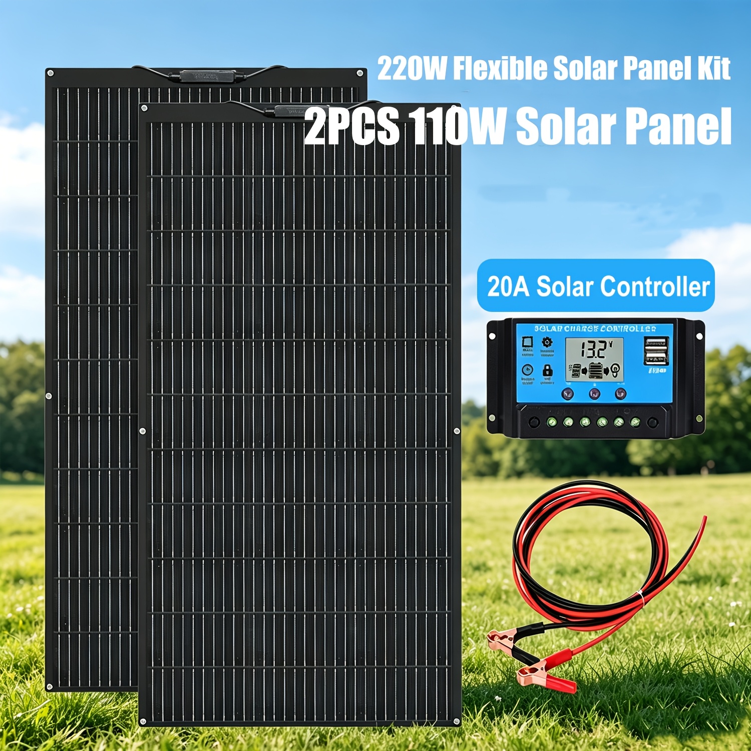 220w Flexible Solar Panel Kit 2 X 110w Monocrystalline Solar Modules With 20a Controller Off- For Home Rvs, Trailers, Boat Cabins, And Other Uneven Surfaces