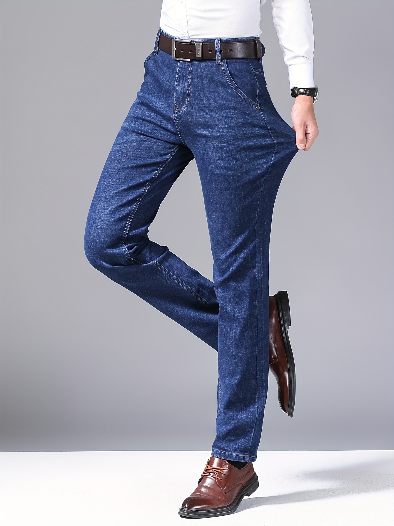 Men'S Stretch Slim Straight-Leg Jeans for Spring And Autumn, Stylish And Versatile Casual Business Pants That Enhance Height