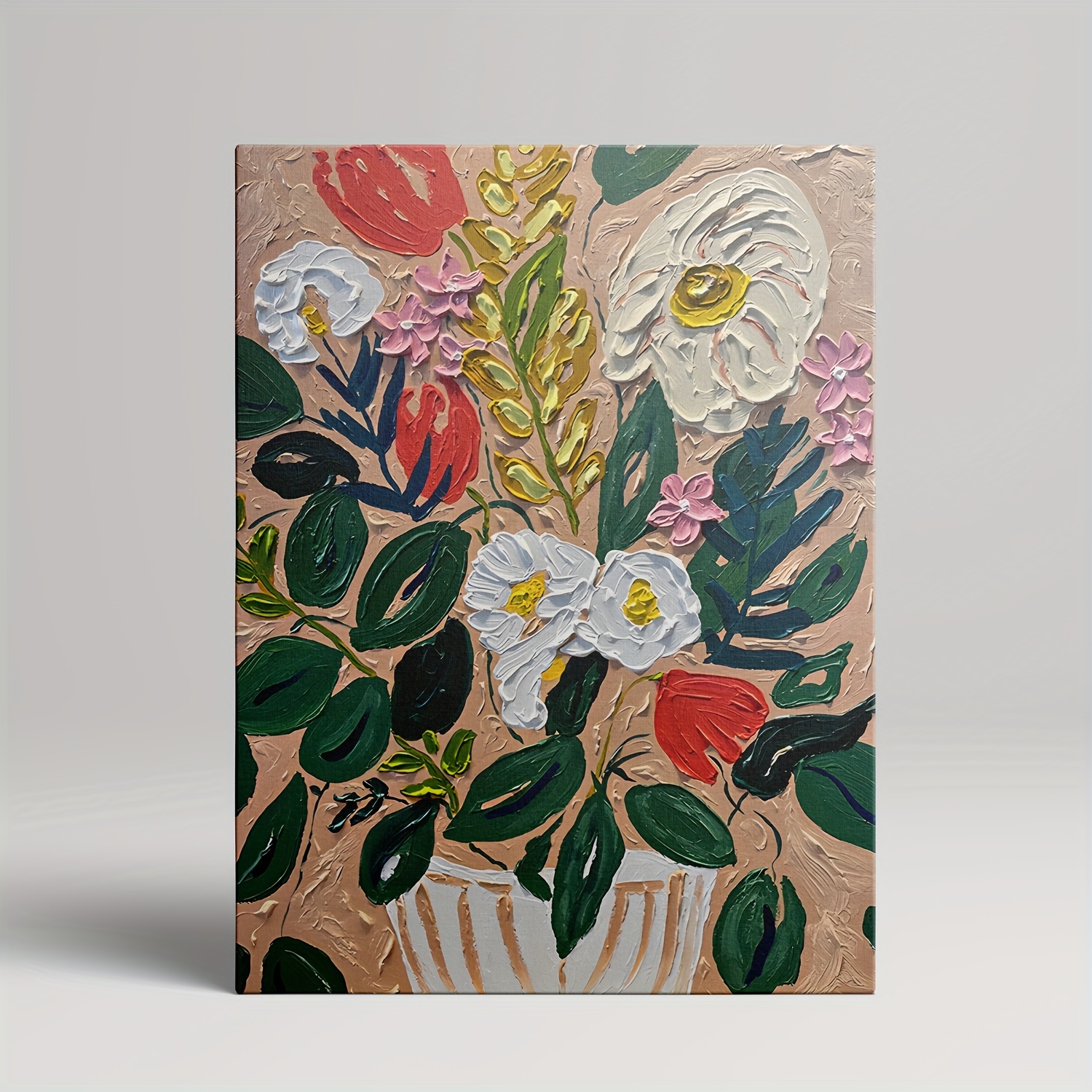 Bohemian Green Floral Canvas Art Print, Art Deco Modern Contemporary Style, Pine Wood Framed