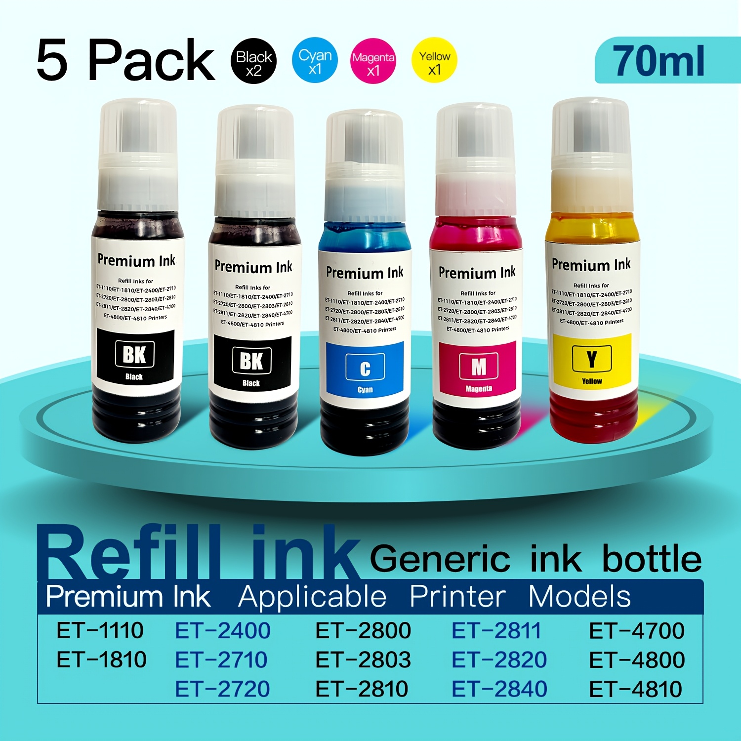 TEMU Refill Ink Et-1110 Et-1810 Et-2400 Et-2710 Et-2720 Et-2800 Et-2803 Et-2810 Et-2811 Et-2820 Et-2840 Et-4700 Et-4800 Et-4810 5-pack Ink Bottles (2