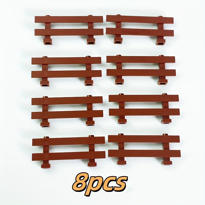 Image of 8pcs Set Of Brown Wooden Texture Building Blocks Ranch Fence Pieces For Animal Scenes, Farm And Garden Playsets Educational Toys Birthday Gifts