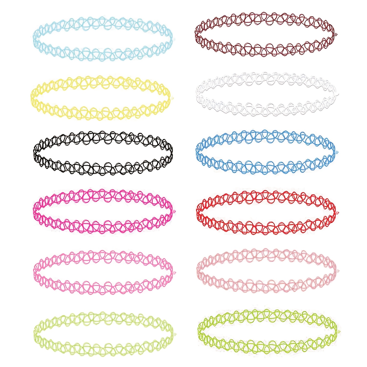 TEMU 12pcs CHOKER Mode Couleurs Mélangées Rétro Creux Faux Tatouage Collier Facile Couleur Aléatoire