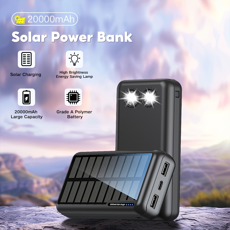 20000 mah large capacity solar mobile power portable mobile phone charging bank     to the aircraft for outdoor lighting fast charging